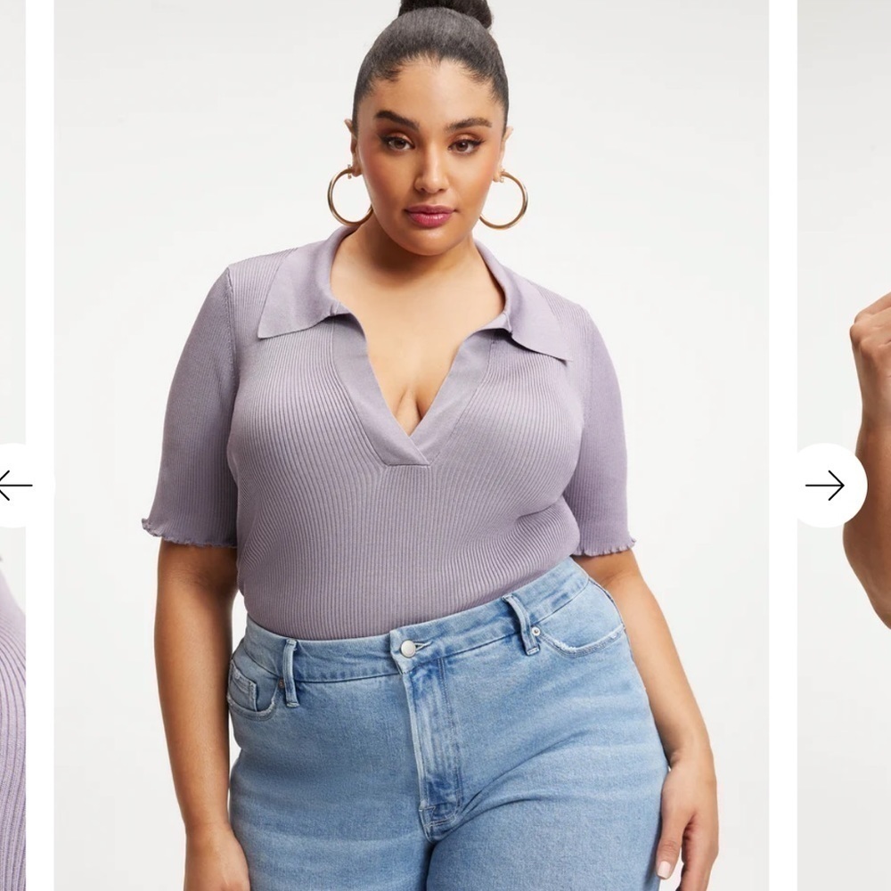 Good American Ribbed Polo top in Dusty Violet